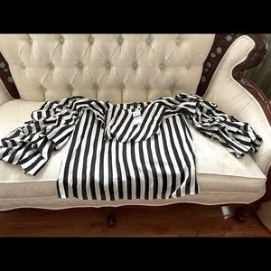 I.N.C T-strap black and white cotton blouse  long ruffled sleeves, off shoulder